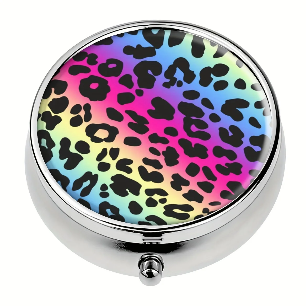 Rainbow Leopard Round Pill Box,Household Portable Medicine Storage Box,3-grid Sub-packaging Medicine Box,For Outdoor Travel