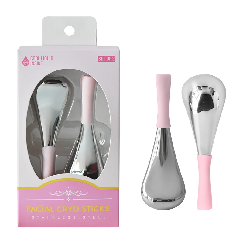 Mini bâtons cryogéniques pour le visage, 2 pièces, soins de la peau, Globes de glace pour femmes, Massage du visage et des yeux, outil de beauté en acier inoxydable, rouleau de refroidissement Gua Sha