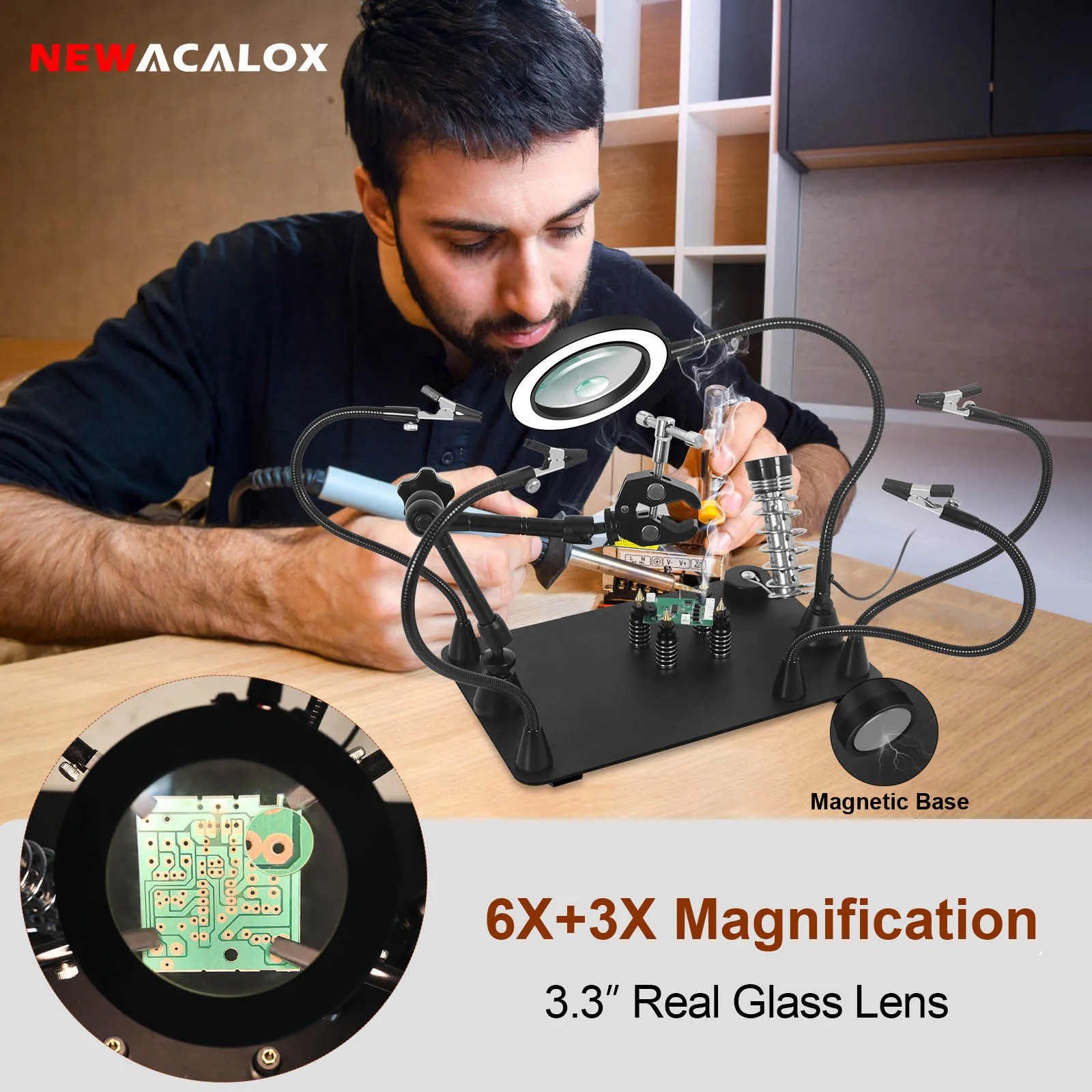 

NEWACALOX Magnetic Helping Hands Soldering Third Hand PCB Circuit Board Holder 360 Hot Air Gun Holder for Soldering Station