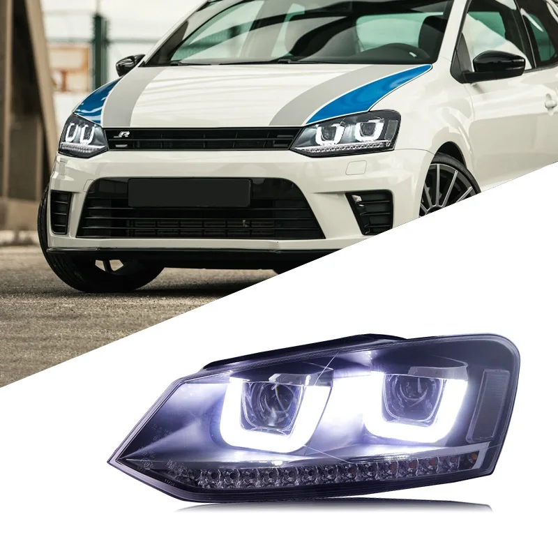 Suitable For Volkswagen 11-18 New Polo Double U Headlight Assembly Modification LED Daytime Running Light Steering Xenon Lamp