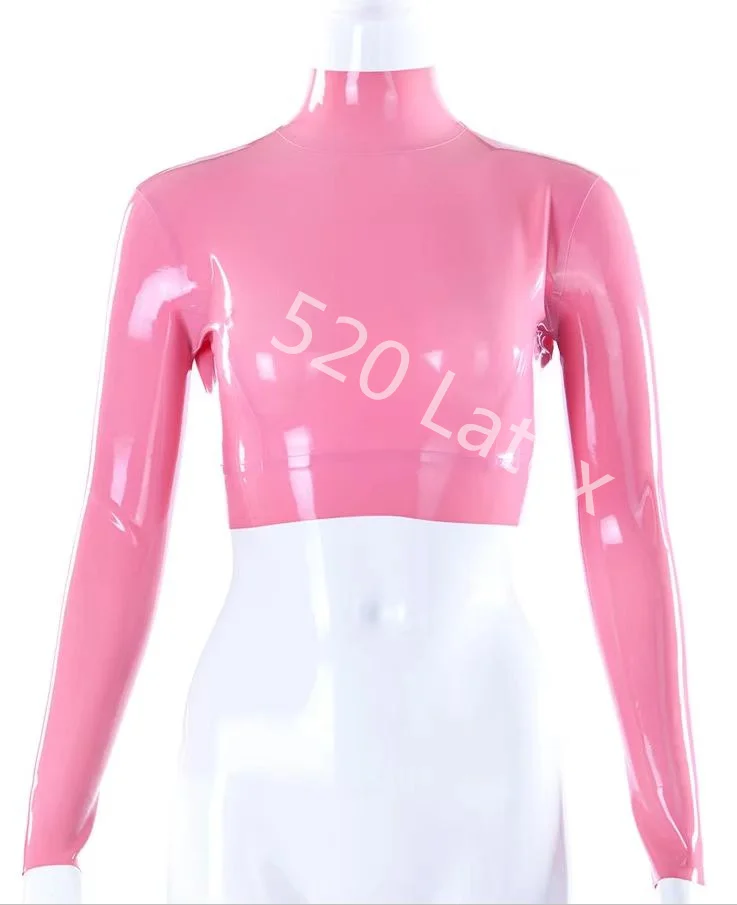 Natur latex sexy Langarm Top Frauen Reiß verschluss vorne Gothic Crop Tops Latex Gummi Bodycon T-Shirt Party Nachtclub benutzer definierte