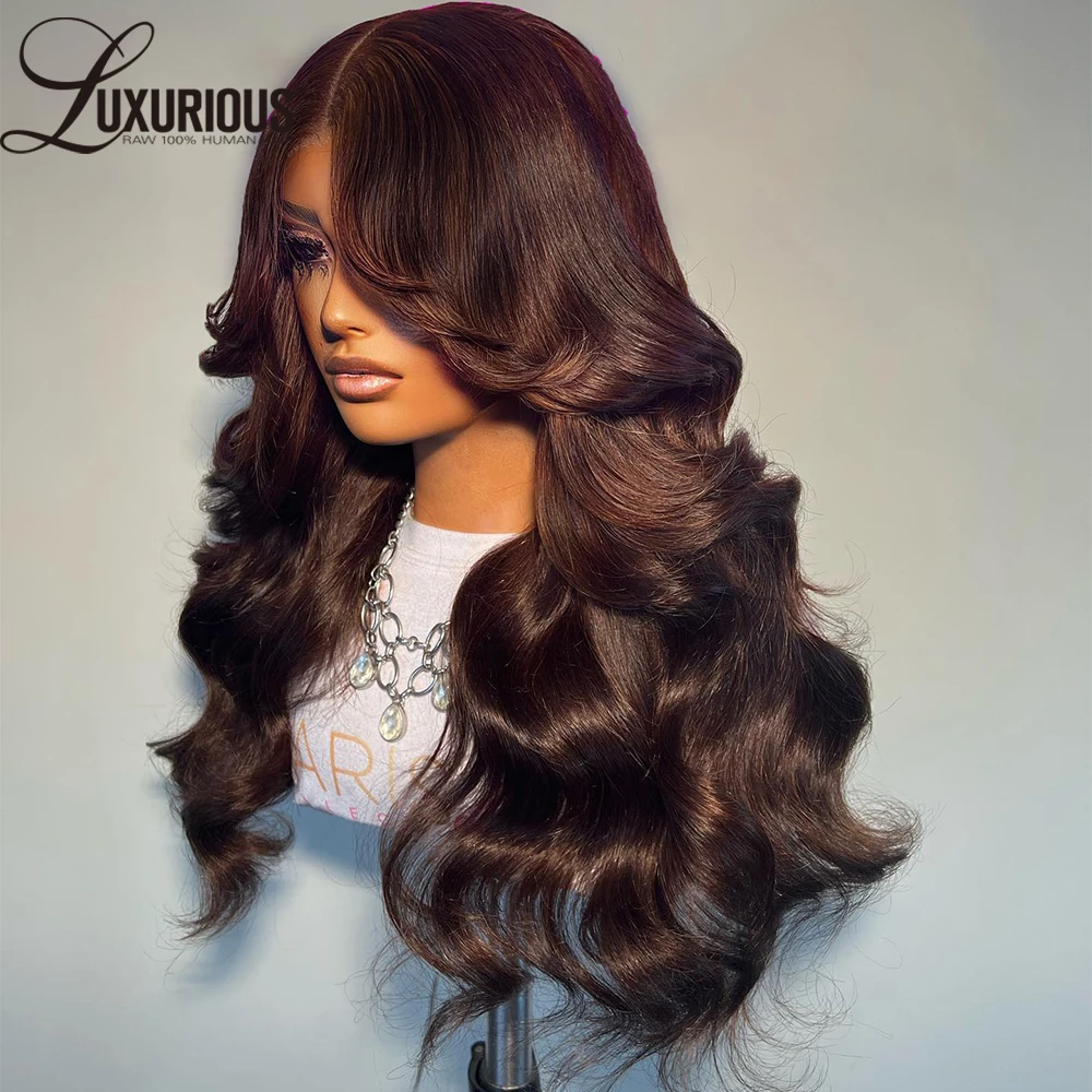 خصلات الشعر المستعار البشري الملون البني الداكن بدون صمغ للنساء 4x4 شعر مستعار دانتيل مسبق القطع موجة الجسم وضع الذهاب والذهاب 13x4 شعر مستعار ريمي 250%