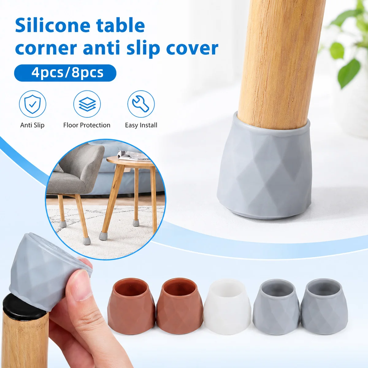 4PCS Silicone Chair Leg Protectors Non Slip Furniture Feet Caps Floor Guards for Wood Tile Quiet Anti Scratch Table Chair Covers