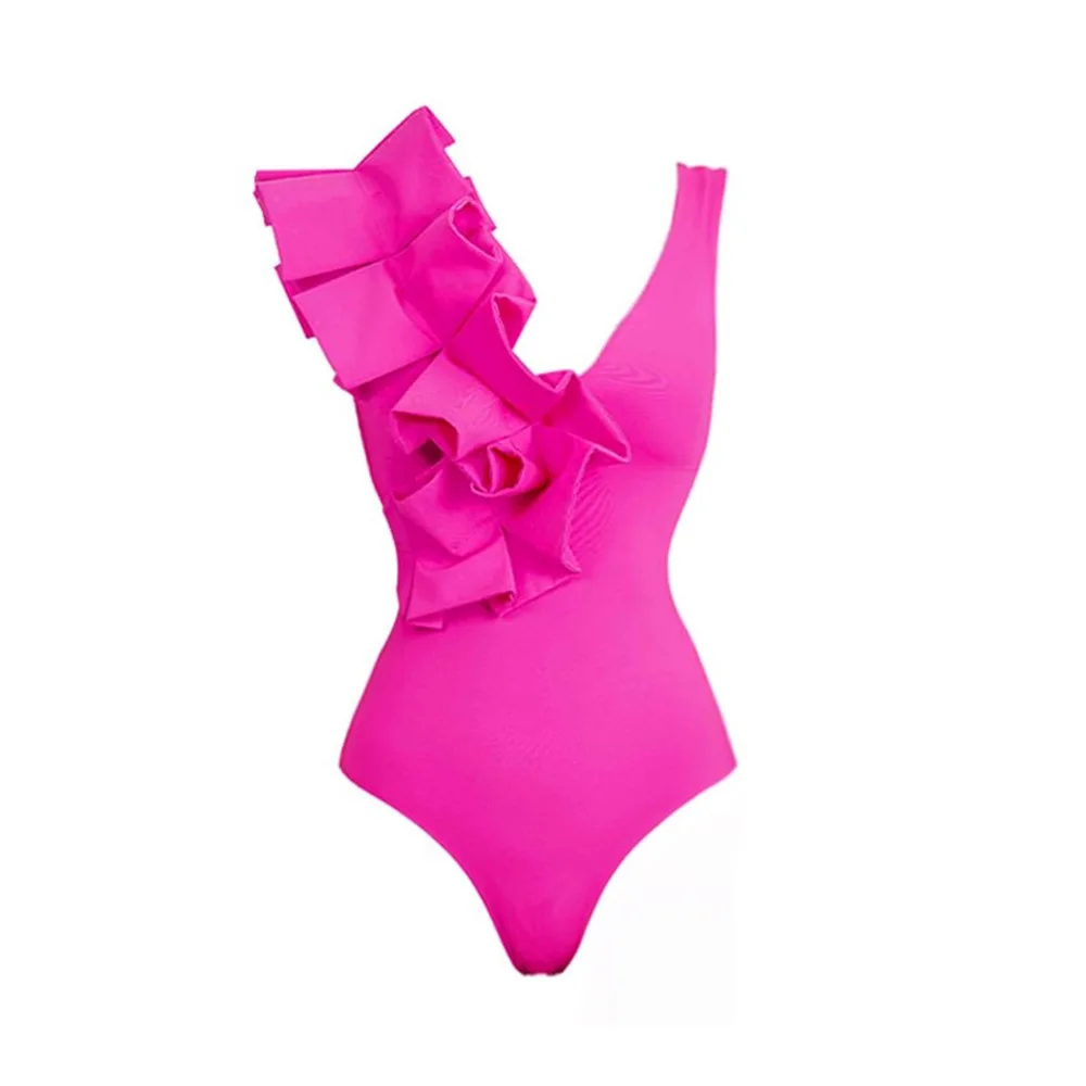 ZAFUAZ-traje de baño de una pieza con volantes en 3D para mujer, bañador de bloque de Color sólido, traje de baño de una pieza, Bikini de cintura