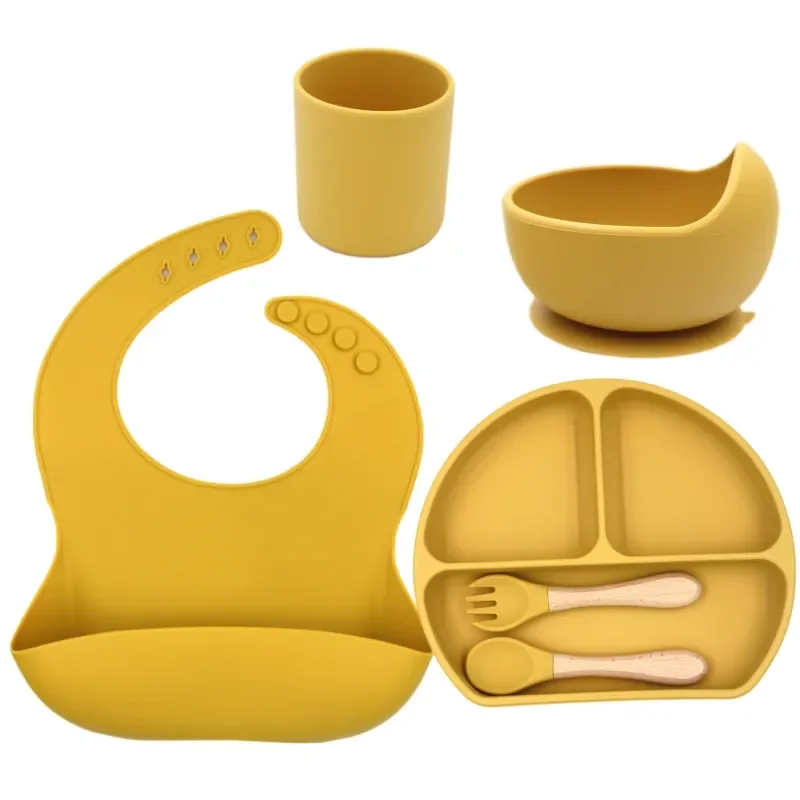 New Born Baby Products 100% Food Silicone Bowl Spoon Sensory Sufficient Bib Inventory Gorgeous Plate Feed Set