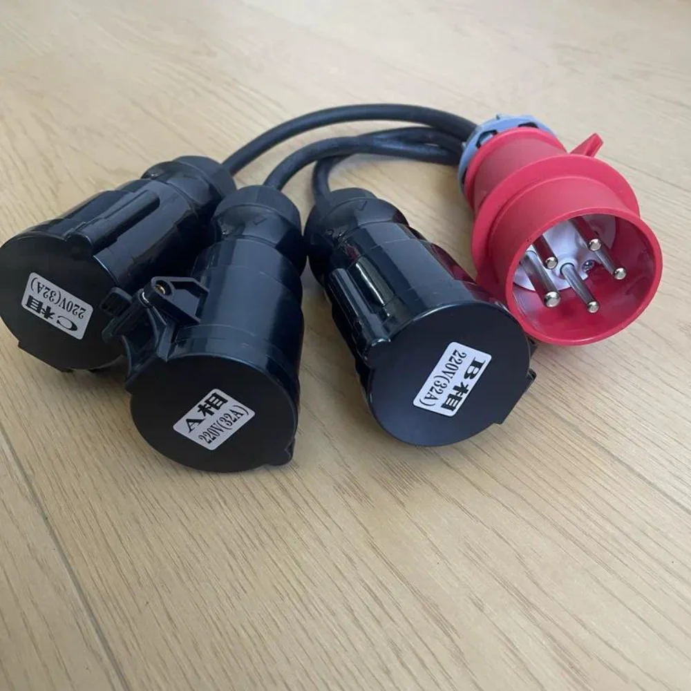 32A five-pin male to 32A three-pin female to one point and three loose tails, pig tail wire, adapter wire 380V to 220V