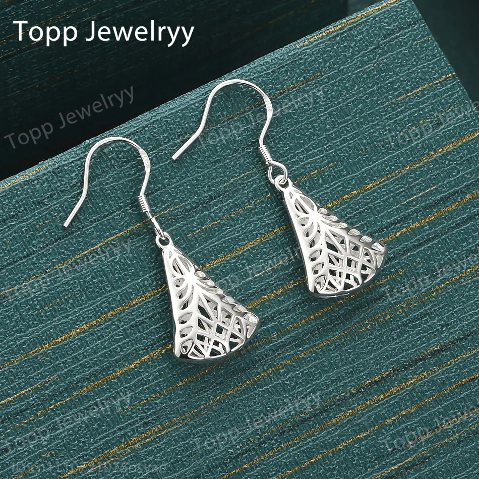 925 Sterling Silver Exquisite Openwork Fan-Shaped Earrings, Fashionable Women's Wedding Gift Jewelry Accessories
