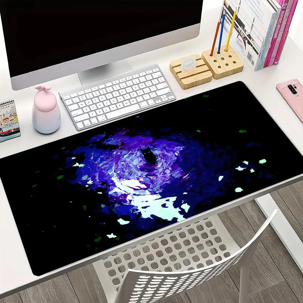 Alas Mouse Anime Kucing Hitam Alas Mouse Besar XXL Gaming Karet Pengunci Meja Tablet Monitor Mat Komputer Gamer Kerja Telepon Kantor