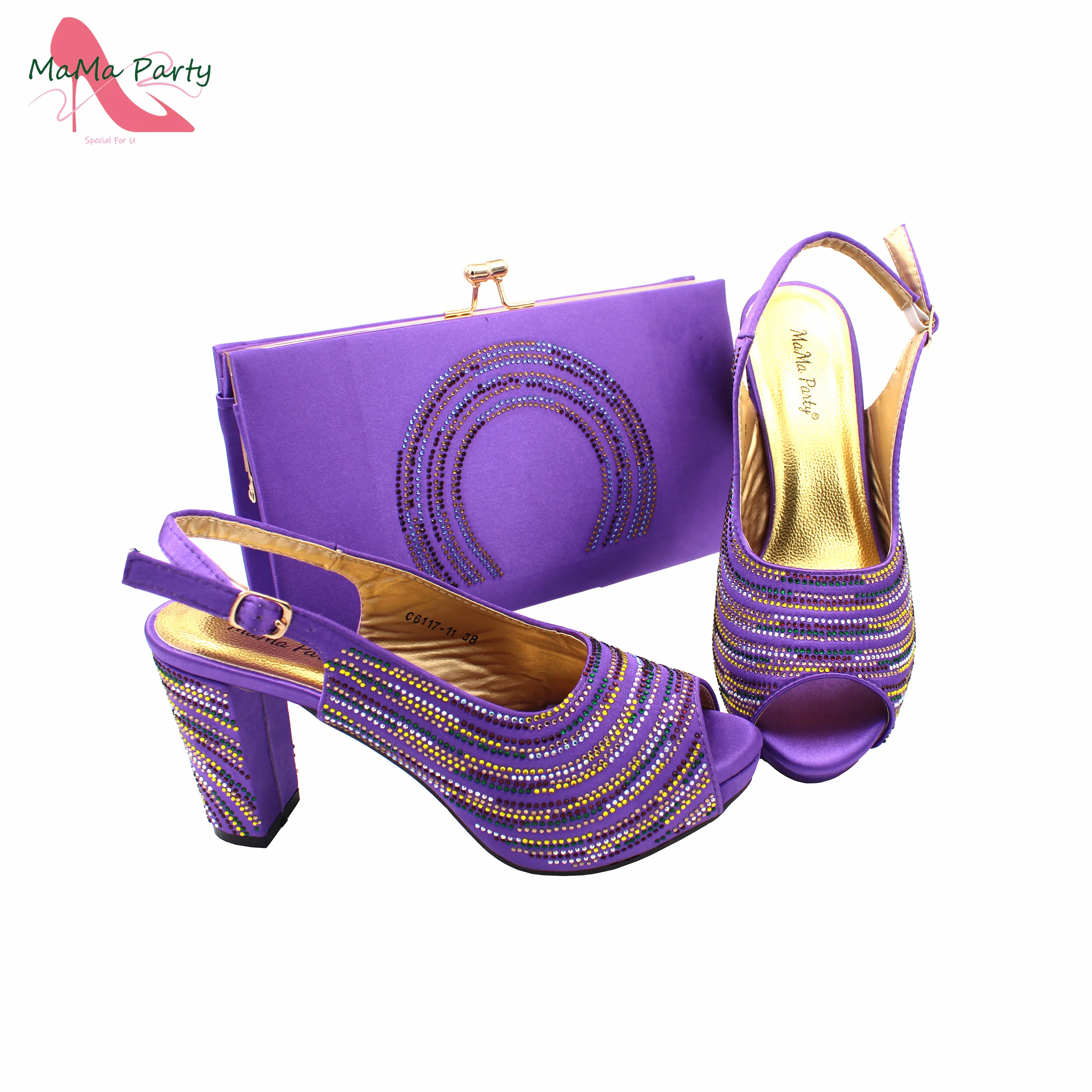 2023 Mature Style New Design Italian Women Shoes and Bag Set in Purple Color Super High Heels Pumps for Wedding Party