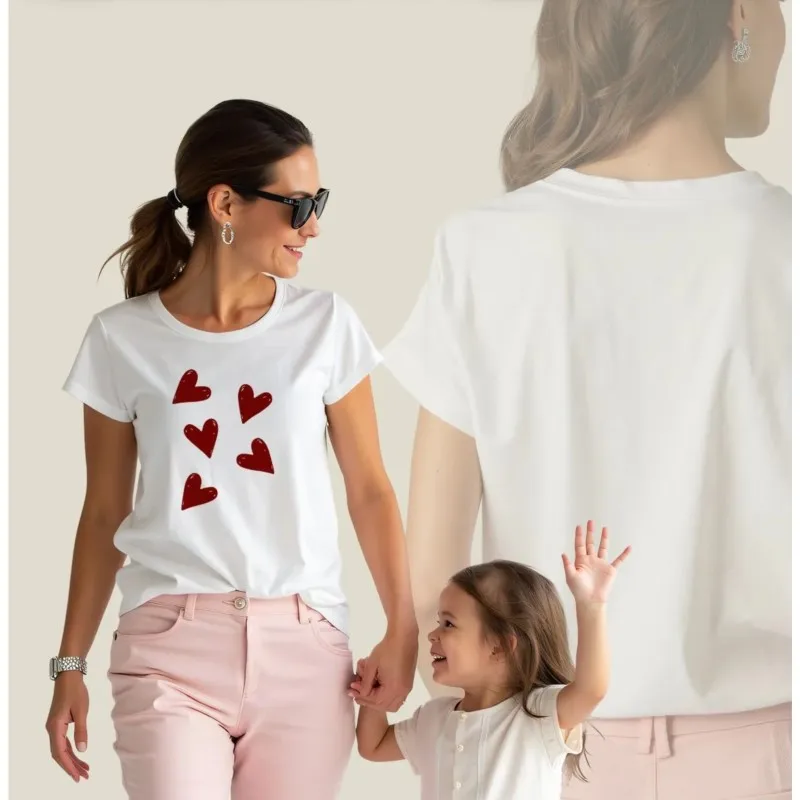 Summer Cotton Women's T-shirts Print Heart Comfortable Cost-effective Tops For Woman Date Daily Life Home T-shirt 