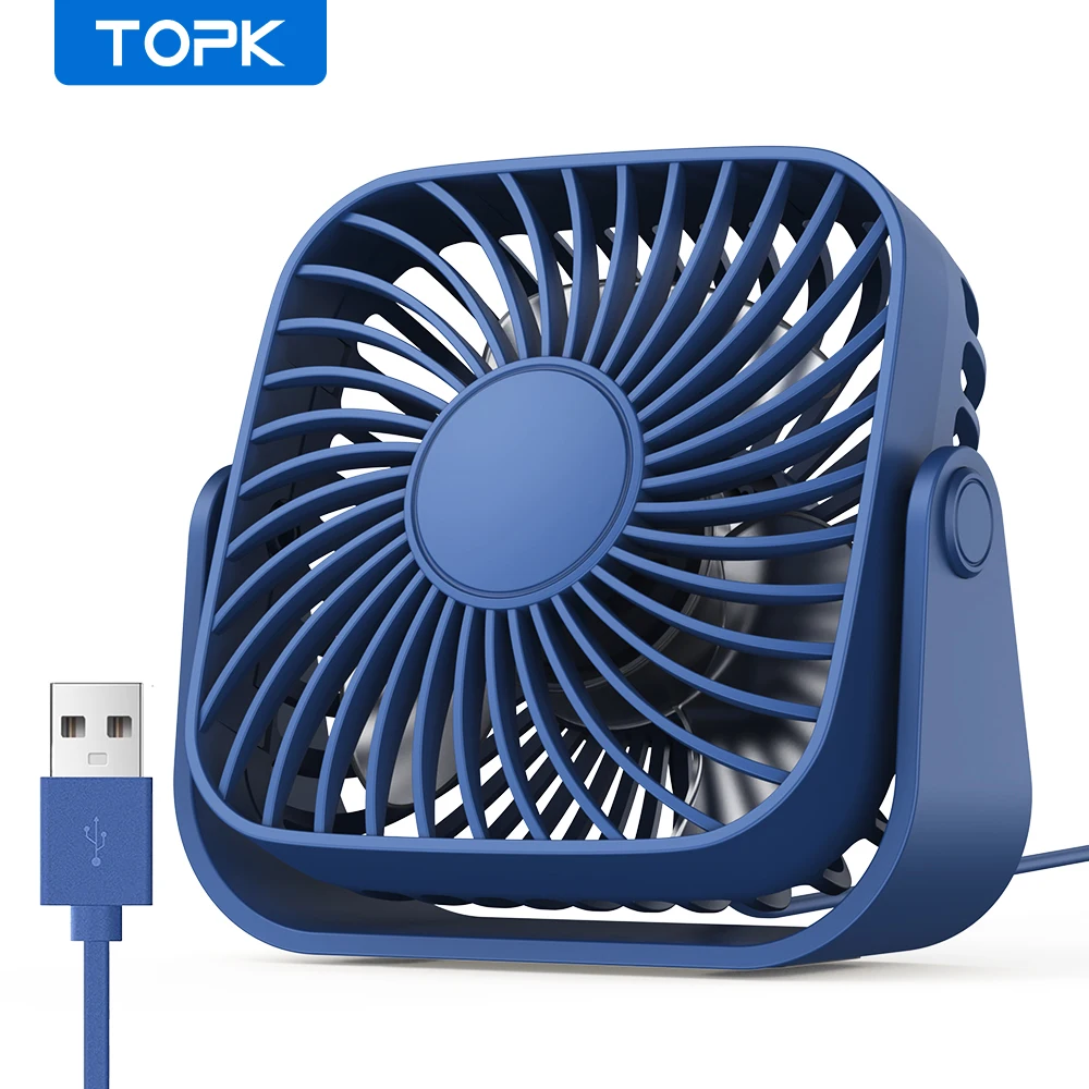 TOPK 4 inch USB mini draagbare ventilator voor kamperen, 3 snelheden, stille bureautafel, persoonlijke ventilator, 360 ° Aanpassing staande ventilatoren voor kamer thuis