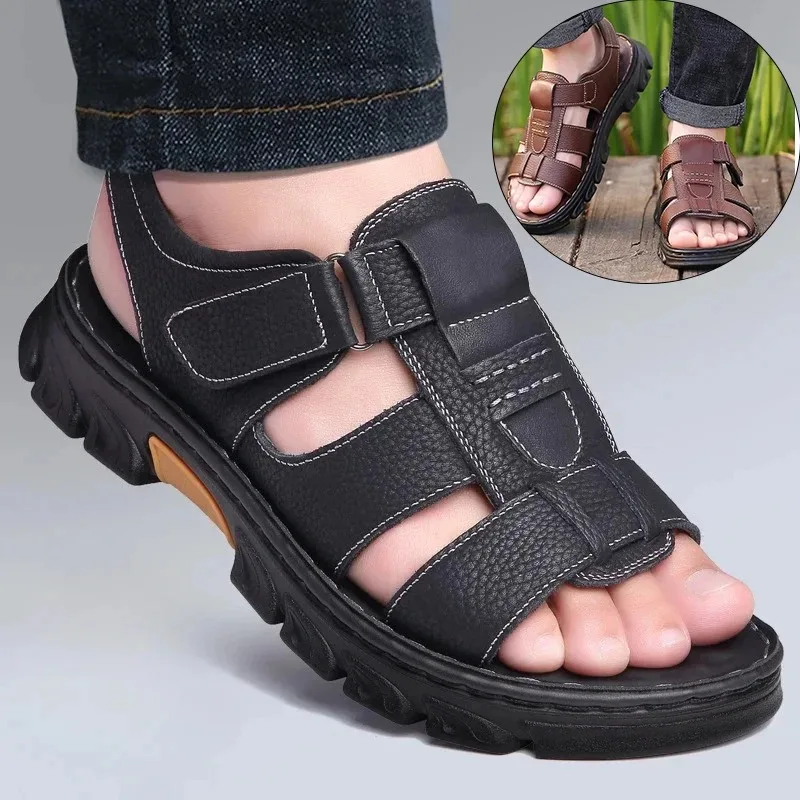 

Men's Sandals Adjustable Solid Color Shoes Summer Casual Comfort with Durable Rubber Sole, Breathable PU for Outdoor Walking