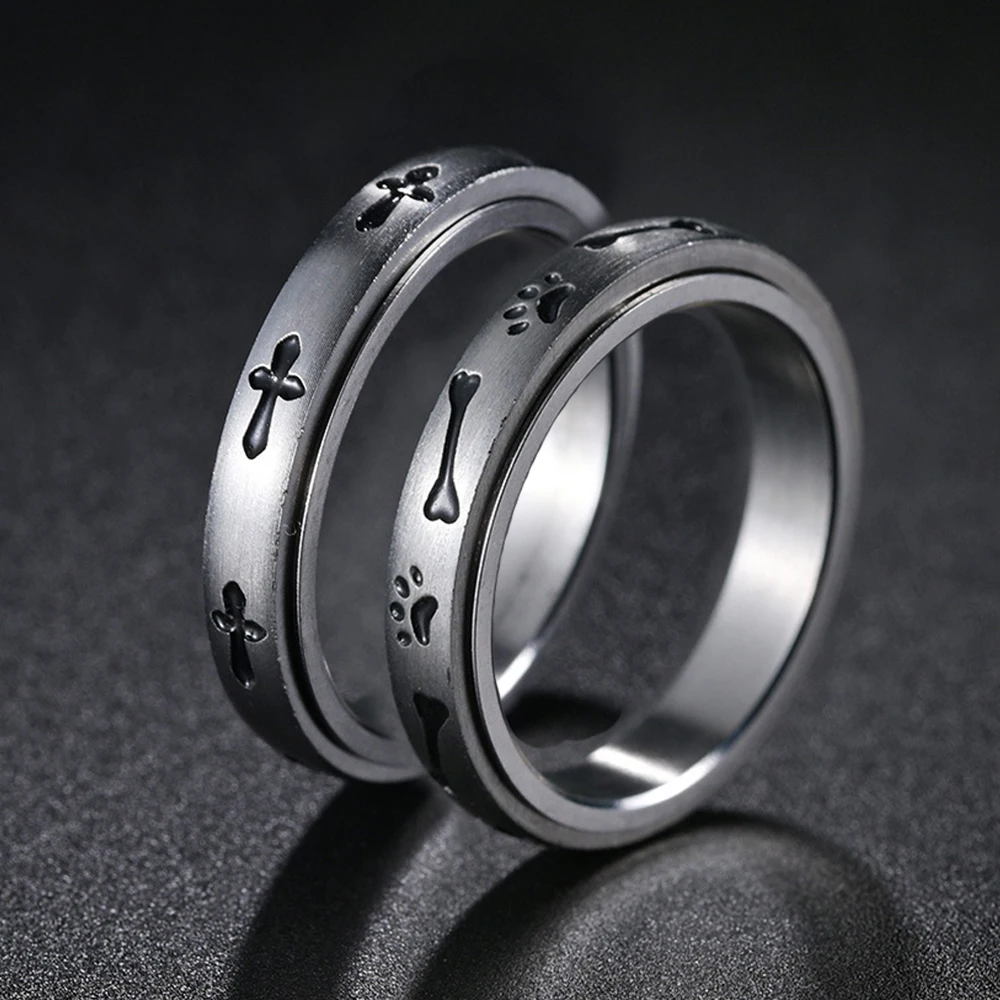 Rotatable Metal Cross Ring For Men Women Animal Stainless Steel Ring Punk Gothic Simple Accessories Christian Jewelry Gift