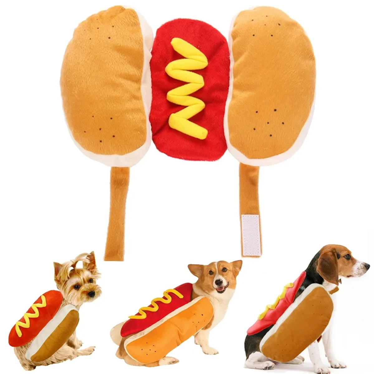 Pet Funny Costume Hot Dog Dress Up, Cute Cat and Puppy Costume Small and Medium Dogs Halloween Party Role Play Gift M