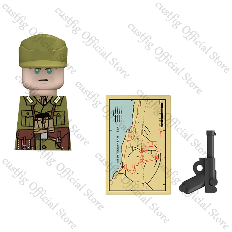 WW2 German North Africa Korps Soldier Action Figures Building Blocks Military War Infantry Gun Helmet Weapon Bricks Kid Toy Gift