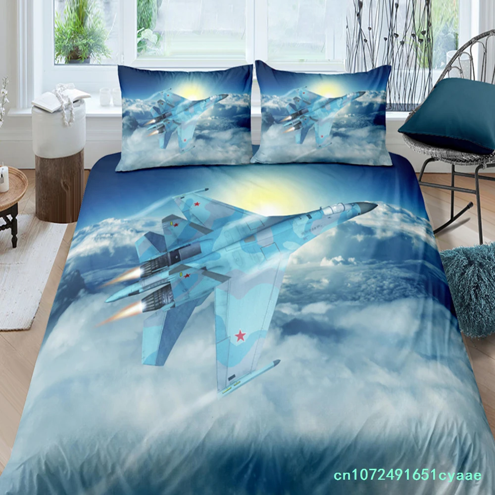 Fighter Fire King Queen Full Duvet Cover Cool Airplane Bedding Set Military Fans Quilt Cover Red Black Polyester Comforter Cover
