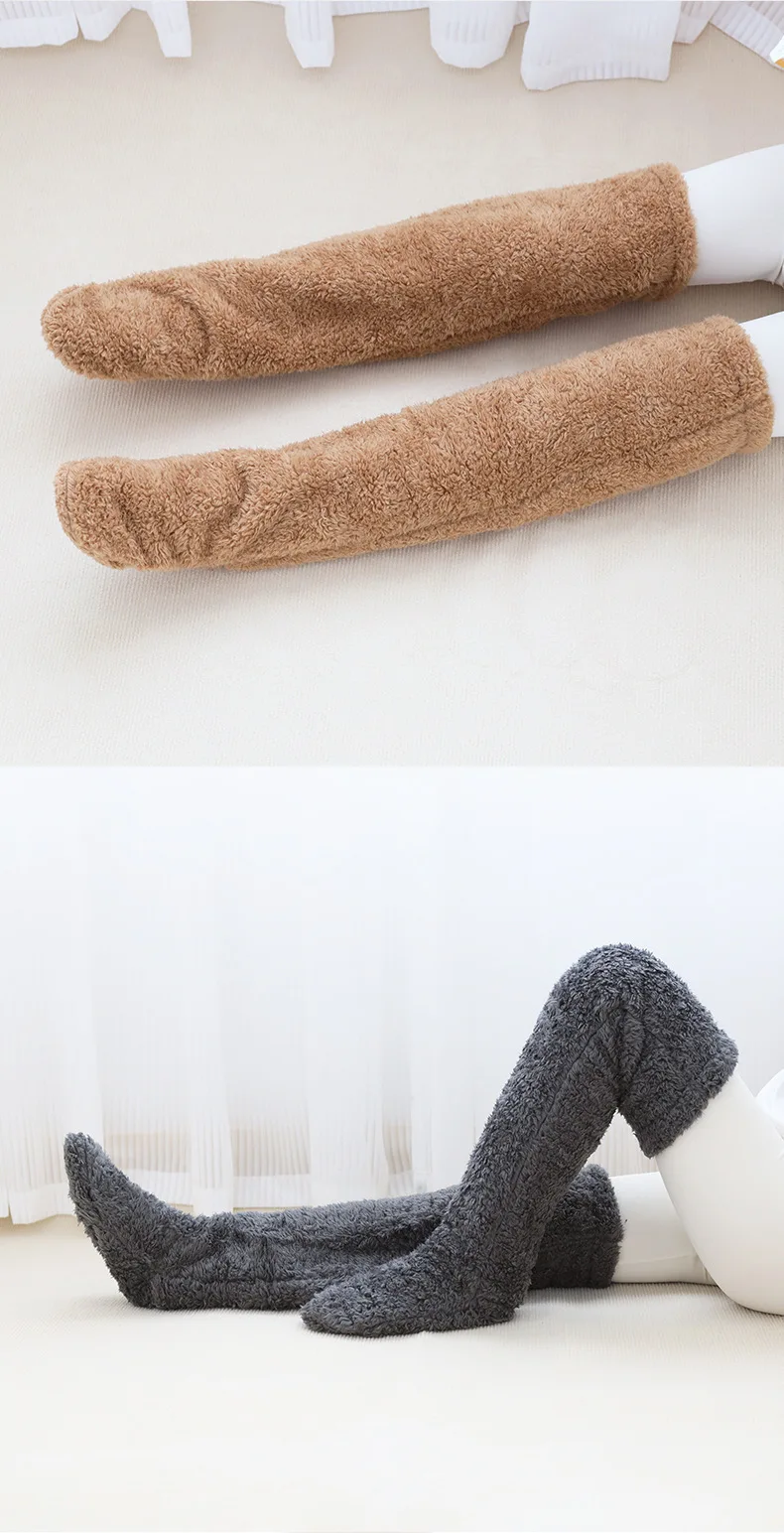 Heiße flauschige Oberschenkelstrümpfe für schwangere Frauen, ältere Beine, kuschelnde lange Pfoten, flauschige Leggings über Knieschuhe, haarige Strümpfe – Detail 12