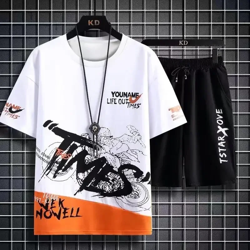 Men's Sets 2025 Summer Fashion T Shirts Casual Polyester Gradient Shorts Set Men's Sporty Two-piece Outfit Basketball Tracksuits