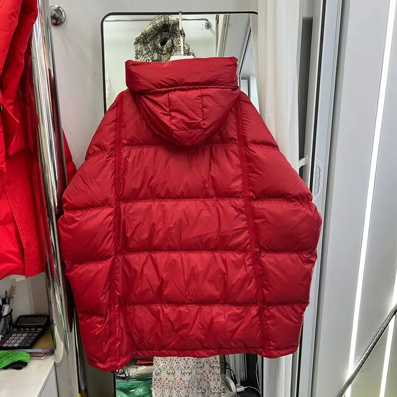 

Medium and Long Down Jacket Women's Hooded Korean Version Mother Bat Sleeve Down Coats Large Size Winter New Loose Fat 120KG