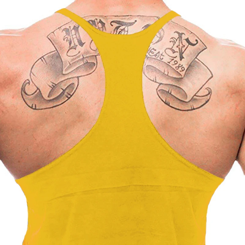 Gym Fitness Bodybuilding Suspenders T-Shirt Mens Fashion Print Sport Sleeveless Vests Summer Cotton Breathable Y-back Tank Tops