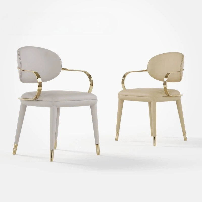 Light luxury dining chair metal frame leather backrest study home dining table and chair
