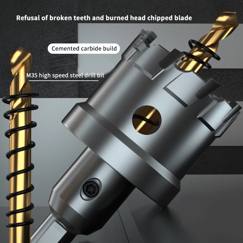 HUHAO TCT Hole Saw Drill Bit for Stainless Steel Metal Cup Saw 5A Tungsten Carbide Hole Cutter Tool Drilling Dia 12MM to 42MM