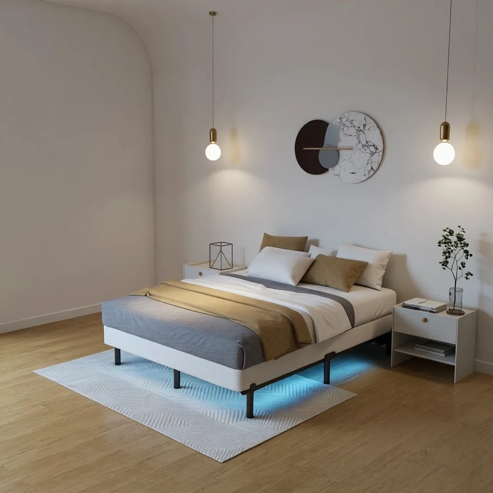 

Полная платформенная кровать с LED-подсветкой, регулируемой длиной, бесшумной сборкой без инструментов, для пружинных блоков и матрасов