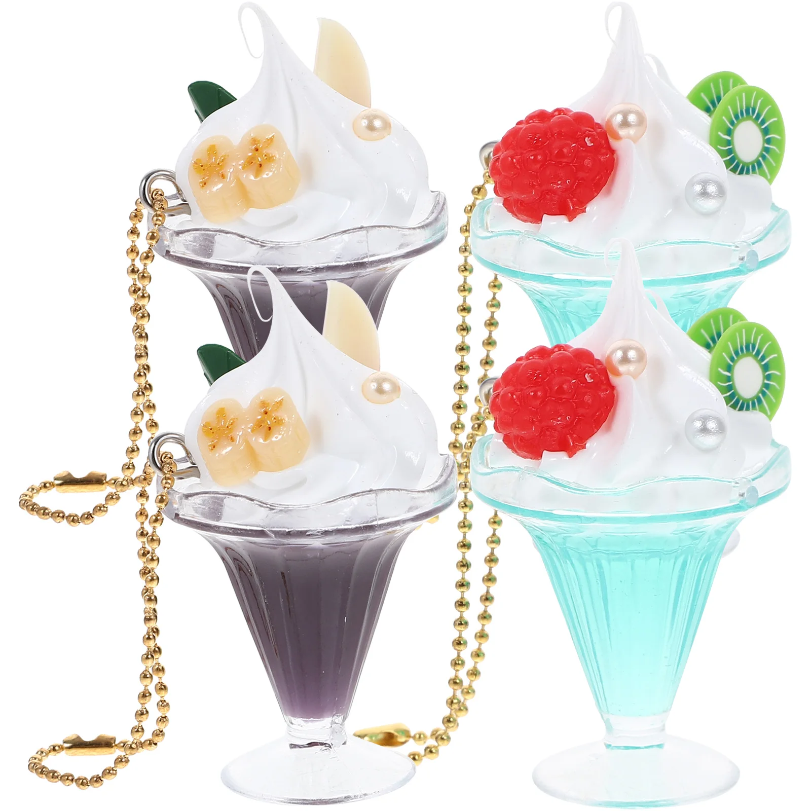 

4 Pcs Ice Cream Dessert Keychains Mini Kawaii Cream Gum Accessories Backpack Bookbag Decor Purple Green Beads Bag Charms Women