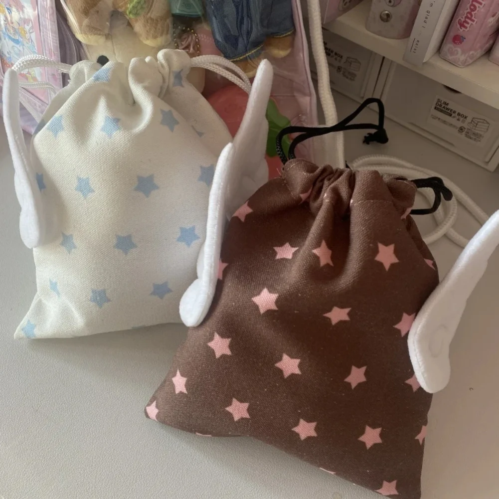 

Fashion Portable Bundle Pocket Star Pattern Rope Drawstring Design Cosmetics Bag Canvas Dustproof Stationery Storage Bag 2025new
