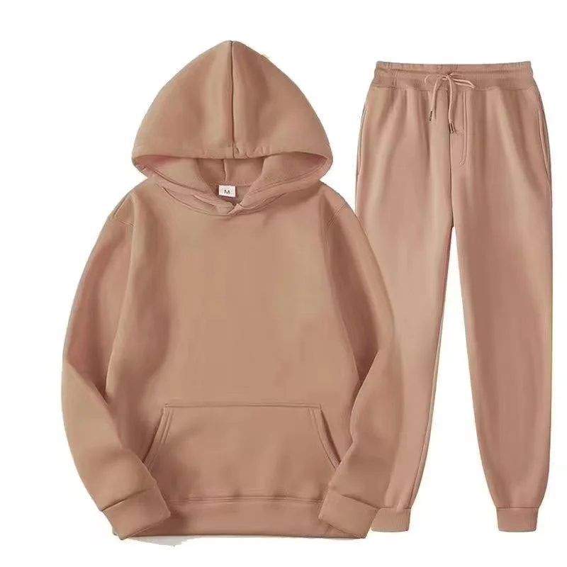 

Solid Color Spring Autumn Sweater With Hooded Couple Solid Color Men's Sweater Plus Velvet Spring Autumn Sweater Sports Suit Top