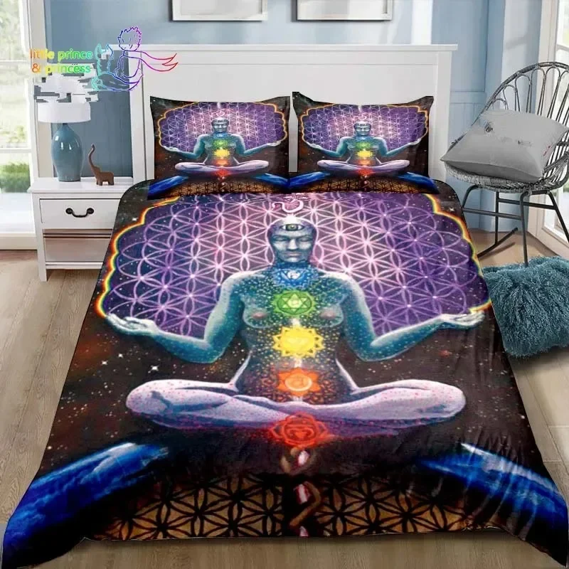 Indian Buddha Meditation 7 Chakra Yoga Bedding Set Single Twin Double Queen King Cal King Size Bed Linen Set