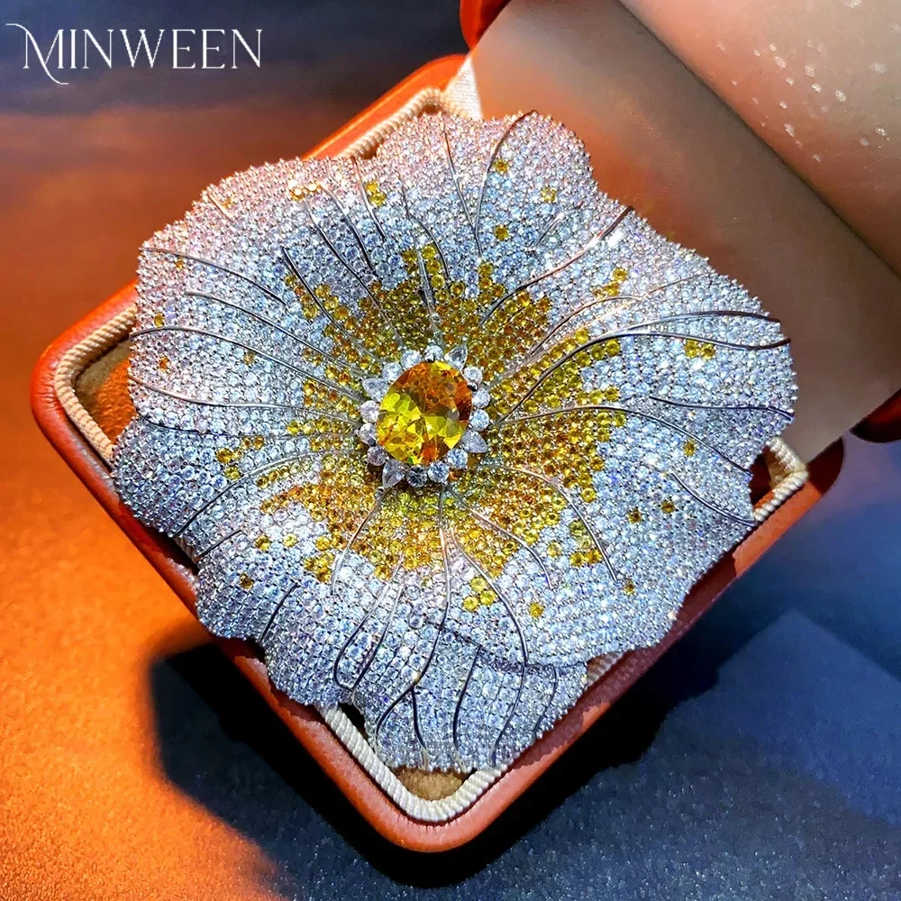 MINWEEN Luxury Sunflower Zircon Brooches Pins For Women Elegant Party Wedding Dress Corsage Jewelry Gift