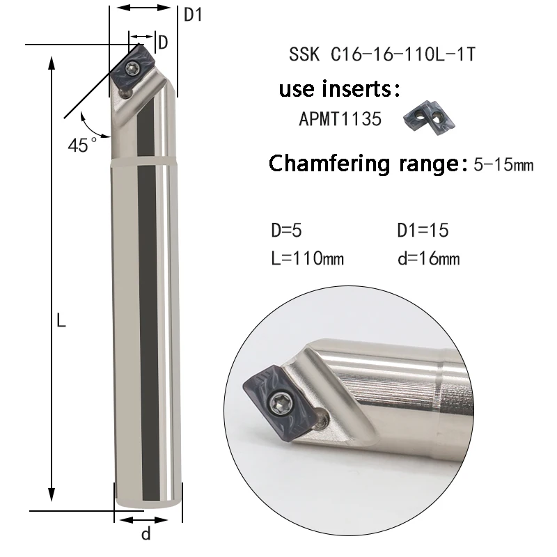 BEYOND 45 Degrees SSK C16-16-110 C25-40-120 Disposable Chamfer Cutter CNC End Mill Drill Tool Holder APMT 1135 1604 APGT Insert