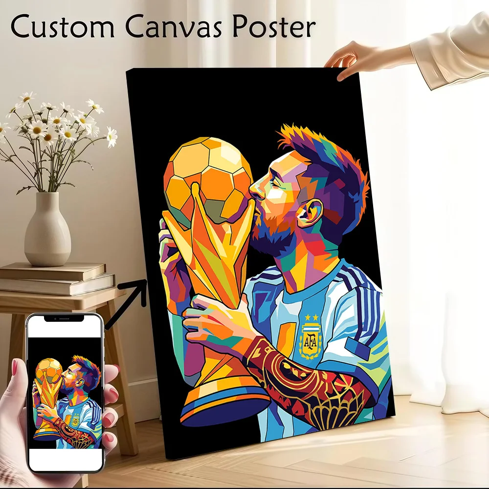Lionel Messi Kissing Trophy Poster Canvas Wall Art Custom Photo Print Modern Painting for Fans Home Decor Luxury Decoration Room