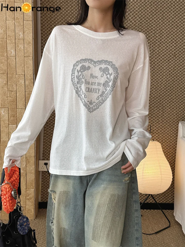 HanOrange Summer Sunscreen T-shirt Women Simple Fashion Age-reducing Letter-heart-shaped Printed Tees White/Light Blue