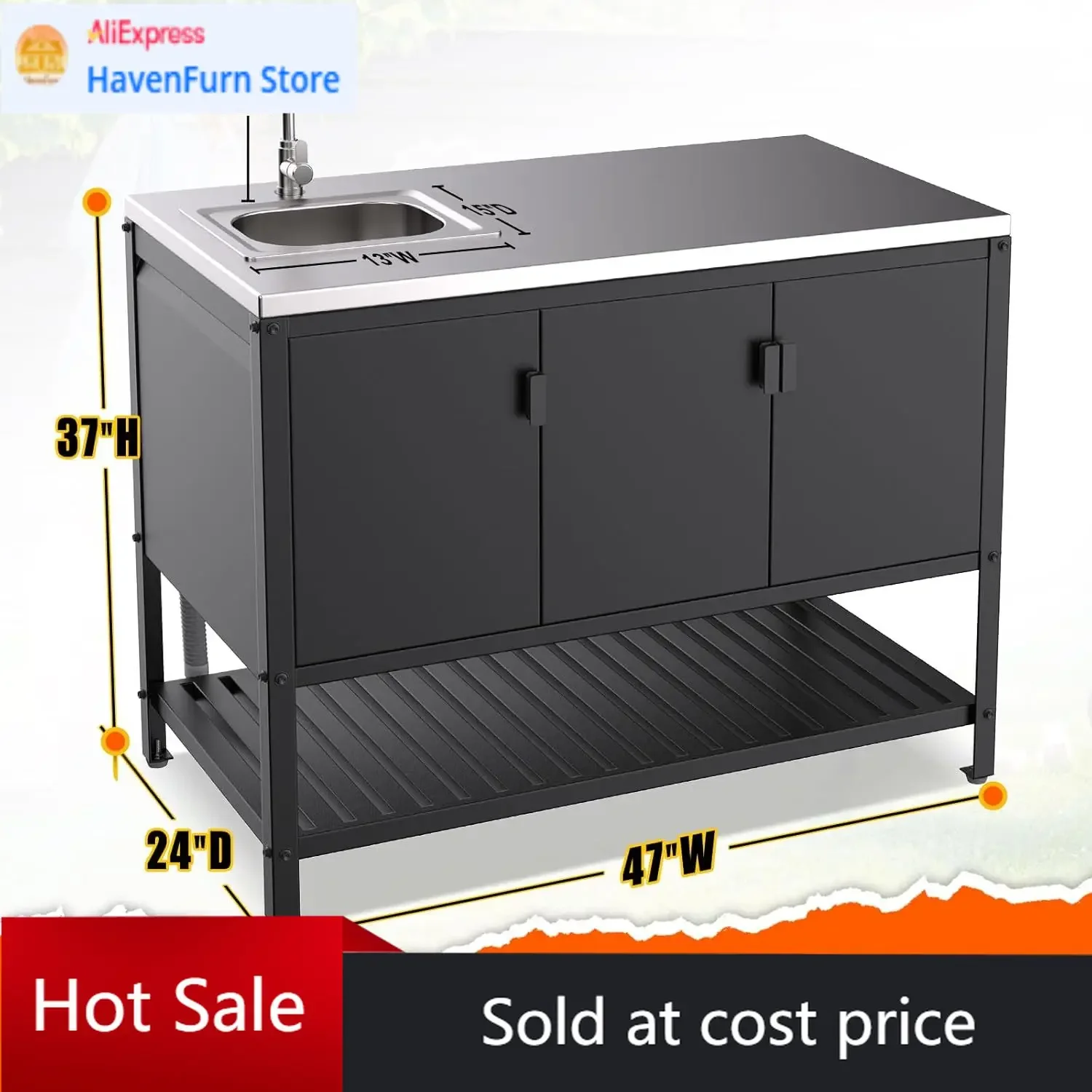 

Activity priceOutdoor Kitchen Sink Station Stainless Steel Cabinet Large Capacity Countertop Utility Sink For Garage Outdoor Kit