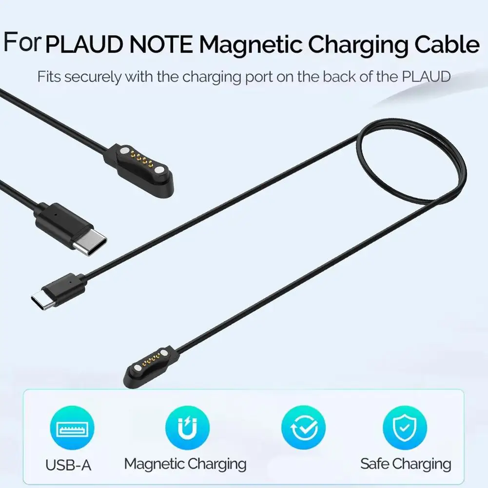 For PLAUD Note AI Voice Recorder Magnetic USB-C Power Cable Black Fast Charging Accessory For Voice Recording Device