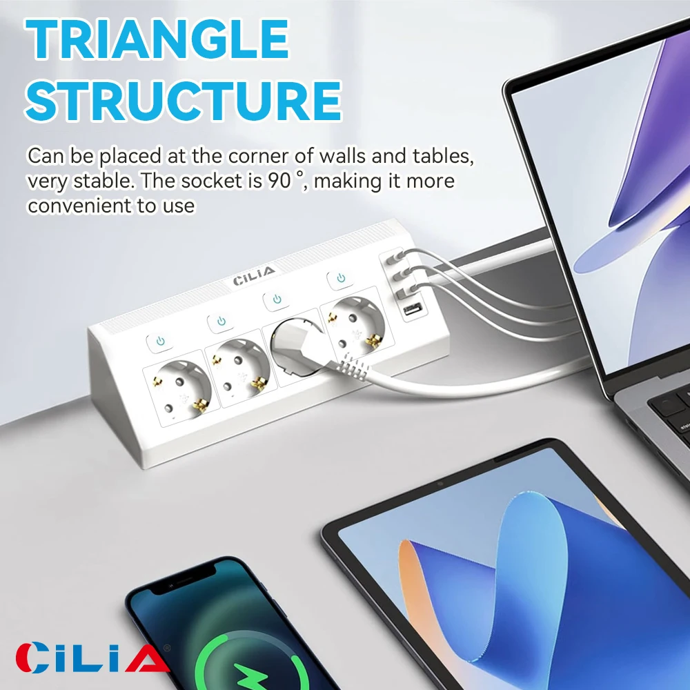 Picture 5: EU Gaming Power Strip - 4 Outlets with Switches,  USB-C/A , 1.5m Desktop Extension Cord