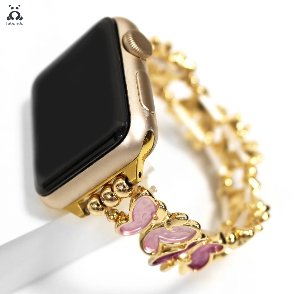 

Ремешок Lebanda для Apple Watch Series 11 10 9 8 SE, эластичный металлический ремешок для iWatch, браслет с пазом-бабочкой, красочный дизайн