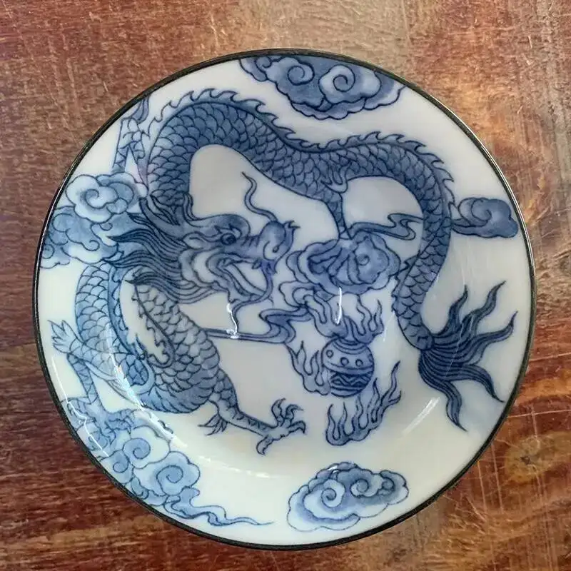 Blue And White Kung Fu Master Tea Cup  Porcelain Teacup Ceramic Tea Bowl Bamboo Hat Cup 