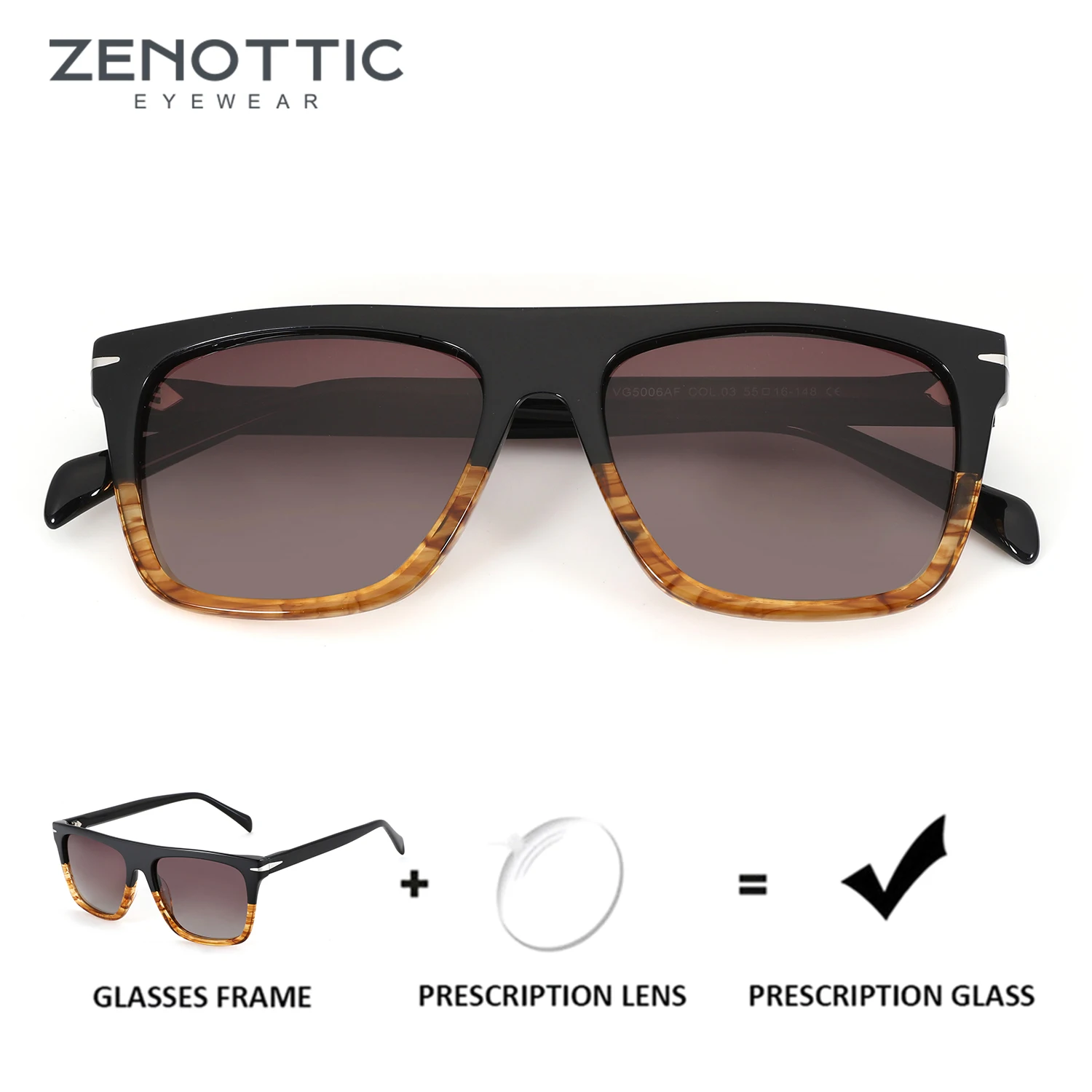 

ZENOTTIC (XL Size) Fashion Multi Color Prescription Sunglasses Men Square Frame Polarized Lenses UV400 Protection