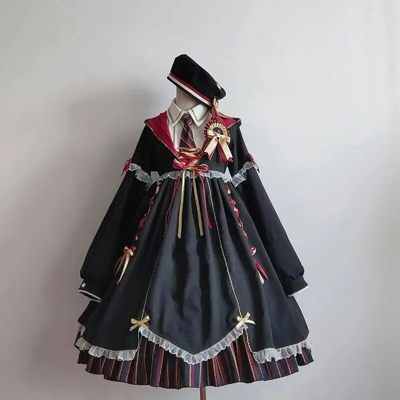 Coalfell-vestido de Lolita gótico japonés para mujer, Vintage, negro, vestidos de cintura alta para niñas, disfraz de Cosplay