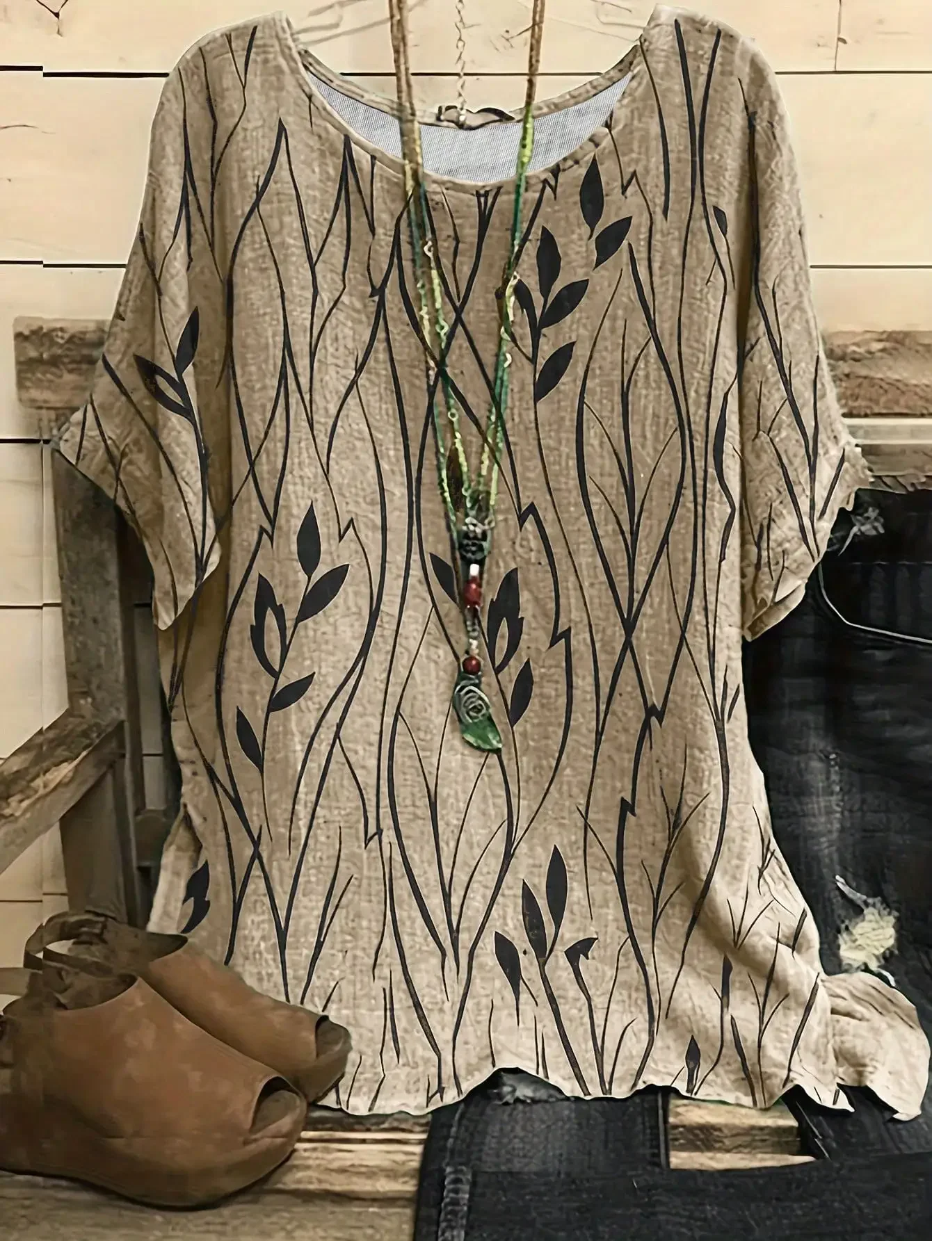 المرأة حجم كبير 1XL-8XL عادية فضفاض قميص حريمي يترك طباعة بلوزة تي شيرت السيدات موضة خمر بلوزة نصف كم تي شيرت
