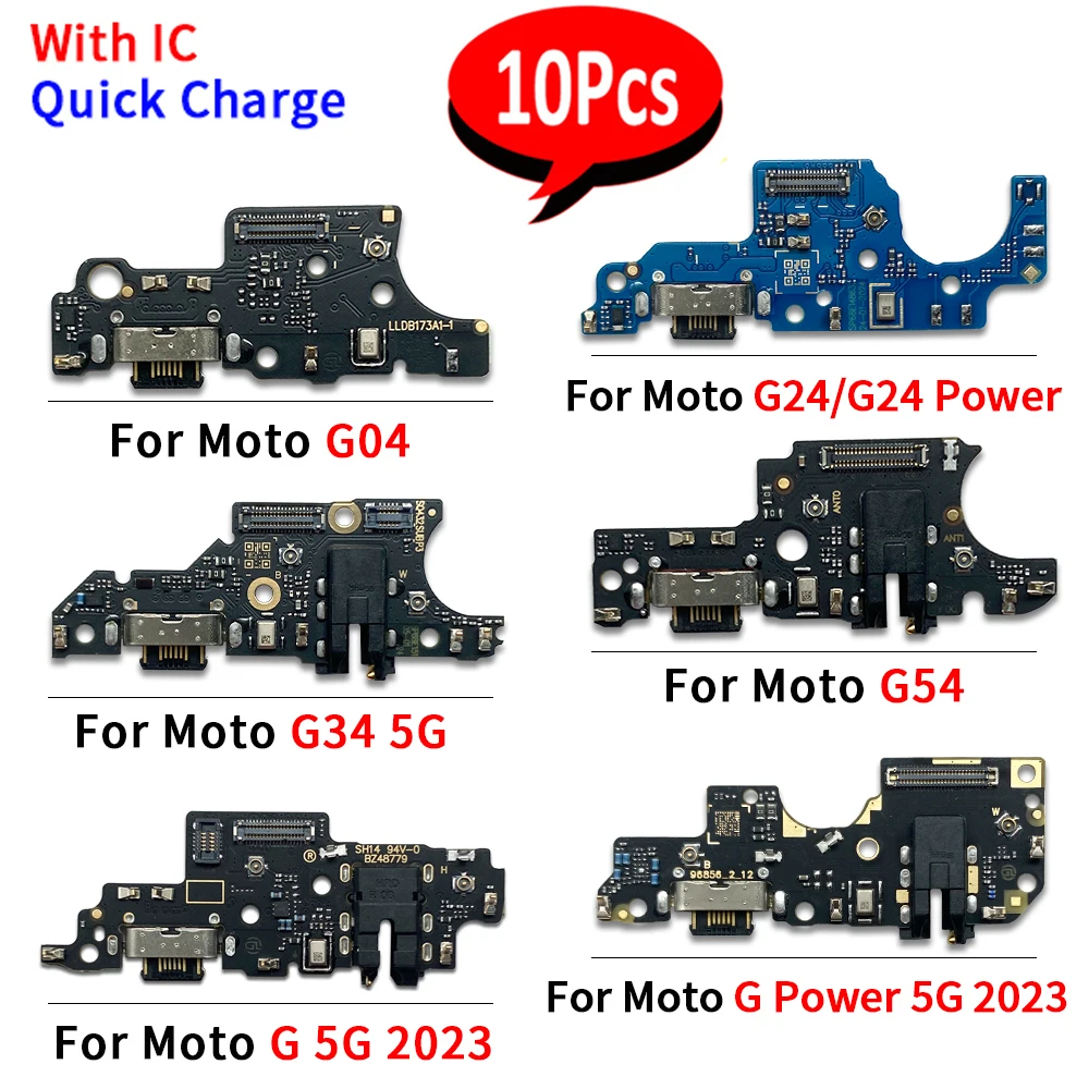 10Pcs，USB Charger Dock Connector Charging Board Port Microphone Flex Cable For Moto G14 G34 G54 G04 G24 Power G 5G Power 2023