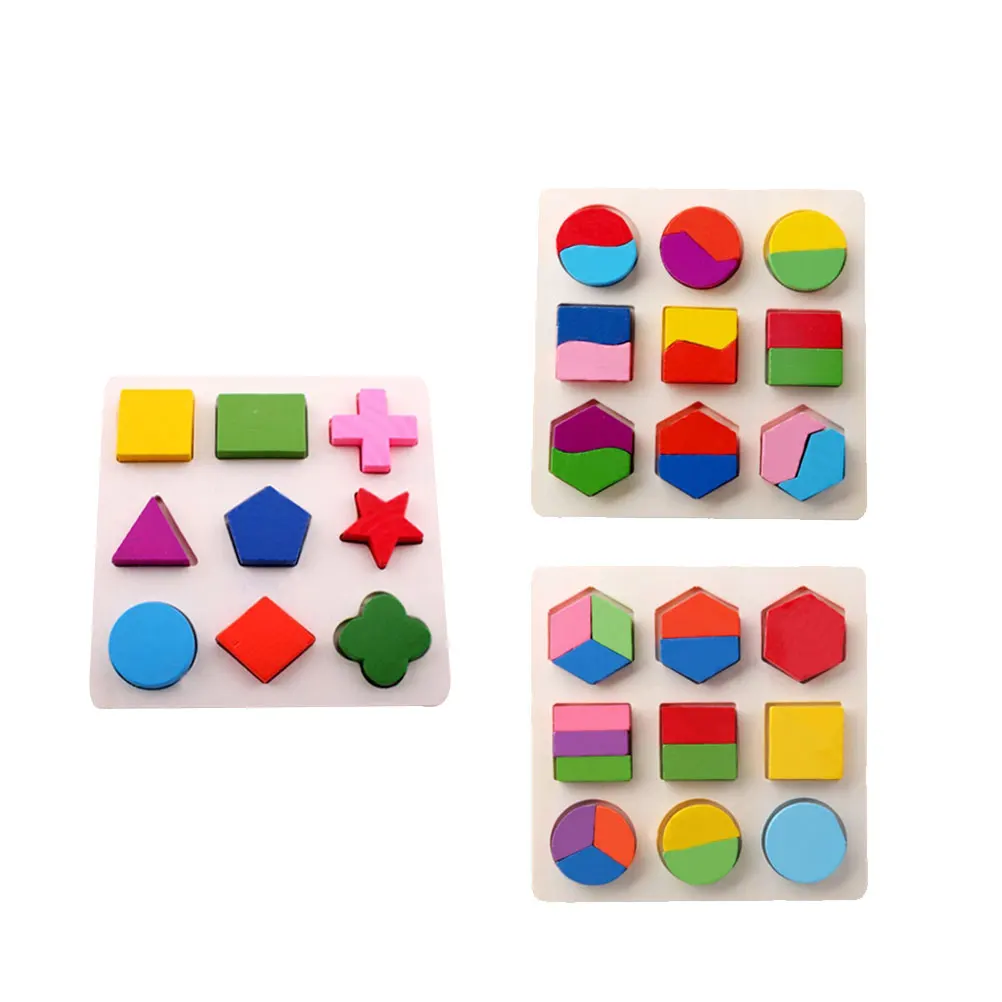 3pcs Geometric Shape Board Wooden Jigsaw Puzzle For Kids Early Learning Color Matching Game Brain Development Educational Game