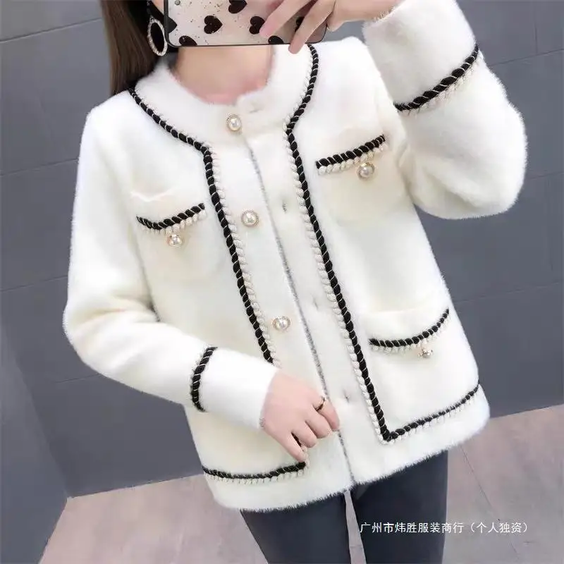 

Loose 2024 Mink Fur Spring And Autumn Sweater, Cardigan, New Style Of Small Fragrance Coat, Thickened Women's Knitted Sweater