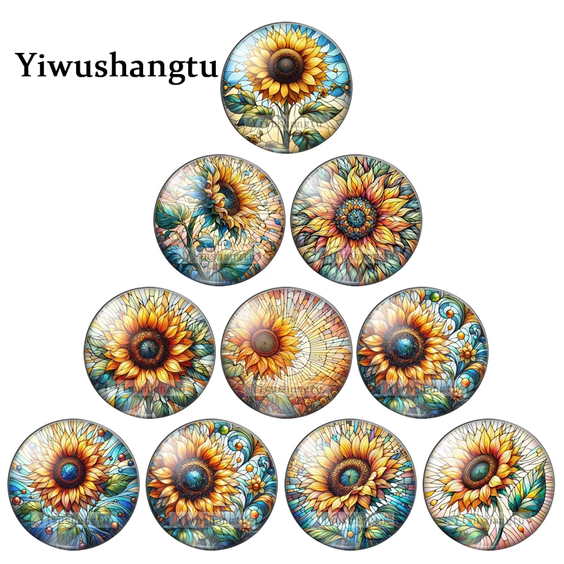 Beautiful Yellow Sunflower Art Paintings 12mm/18mm/20mm/25mm Round photo glass cabochon demo flat back Making findings