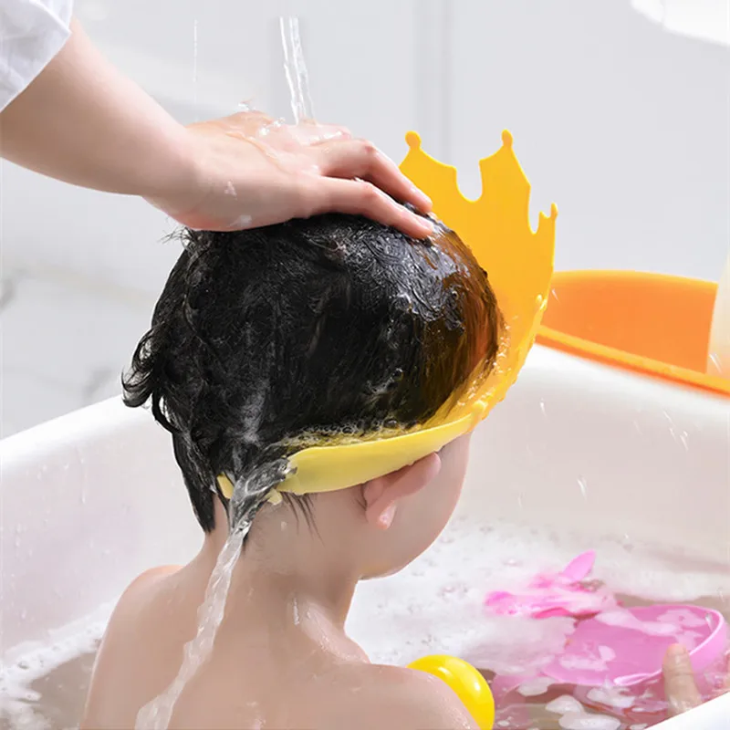 เด็กกันน้ําแชมพูหมวก Crown หมวกอาบน้ําเด็กปรับขนาดการ์ตูน Bath Visor ทารกผม SHIELD ป้องกันหู