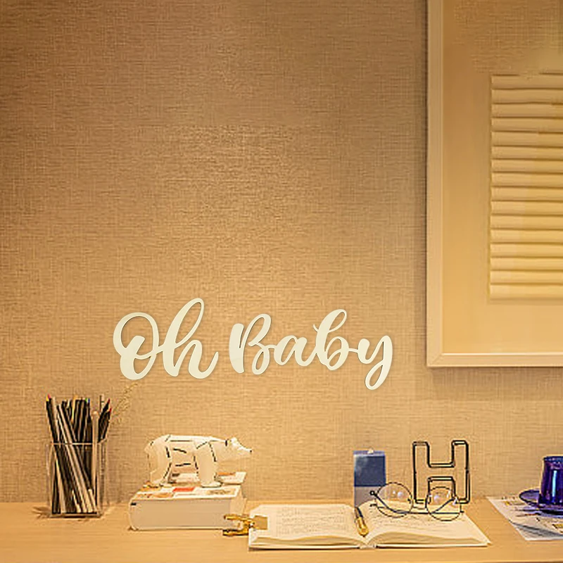 Oh Baby Wooden Letter With String Birthday Shower Wall Sticker Decoration Gender Reveal Party Wall Sign Wedding Decor Supplies