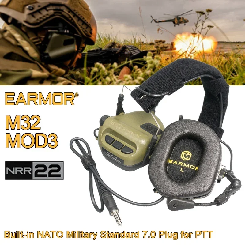 EARMOR M32 MOD4 Tactical Headset Anti Noise Headphones Aviation Communication Shooting Earphone With Microphone